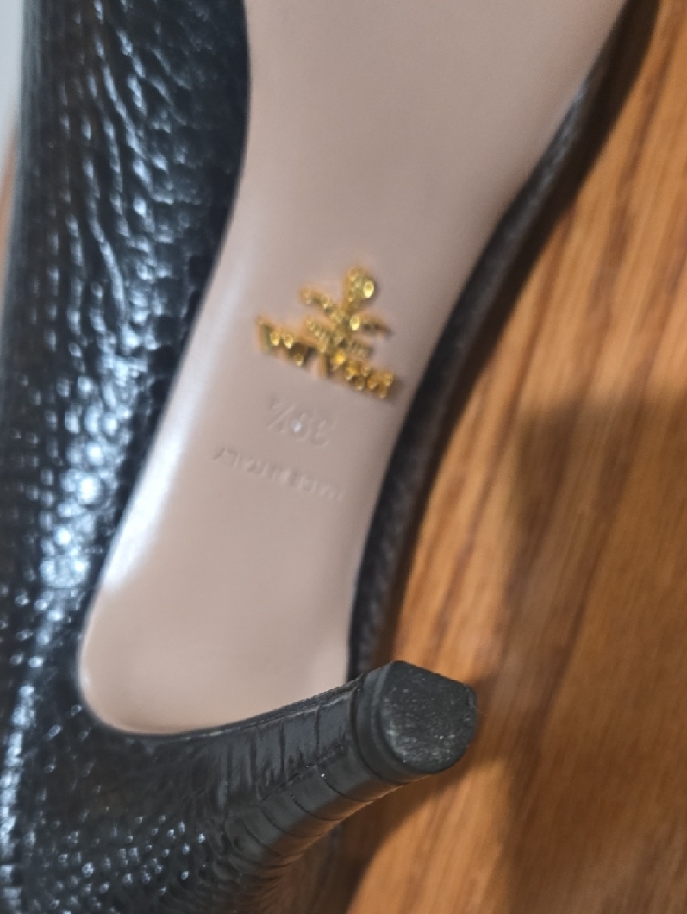 Prada Black Croc-Embossed Pointed Pumps - Picture 3 of 12